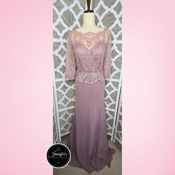 Cameron Blake by Mon Cheri NWT Pink Lace Hand Beaded Illusion Chiffon Gown 10 - Picture 1 of 16